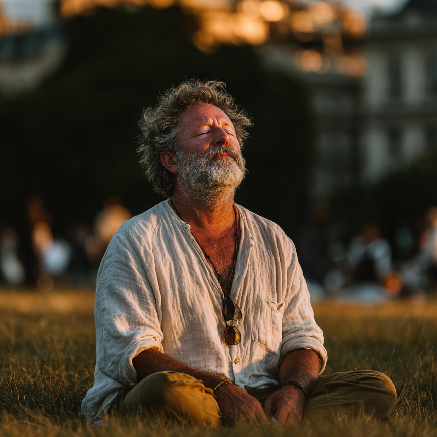 Інструктор йоги працює з групою літніх людей